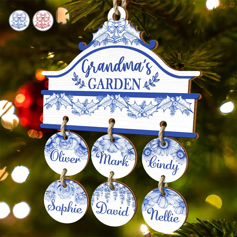 Toile De Jouy Birth Flower Grandma's Garden - Personalized Wooden Ornament With Wooden Tags