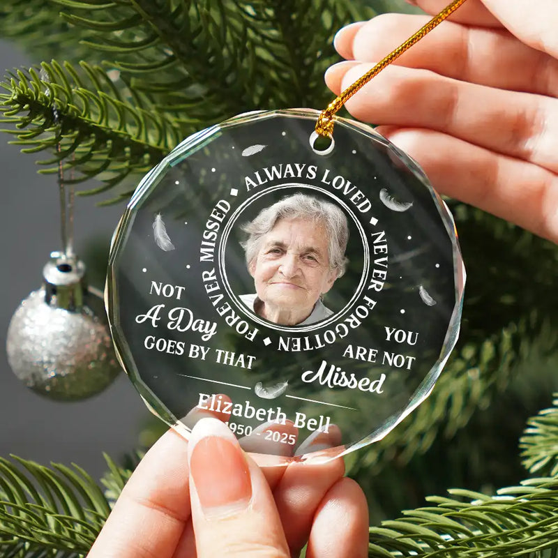 Christmas,Custom Photo,Family,Sad - Custom Photo Grayscale Memorial Always Loved Never Forgotten - Personalized Circle Glass Ornament