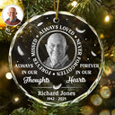 Christmas,Custom Photo,Family,Sad - Custom Photo Grayscale Memorial Always Loved Never Forgotten - Personalized Circle Glass Ornament