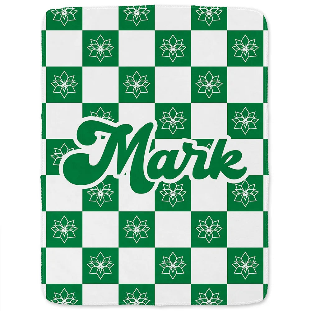 Gift For Yourself,Gift For Women,Gift For Men,Happy - Birth Month Flower Checkered Pattern - Personalized Fleece Blanket, Sherpa Blanket