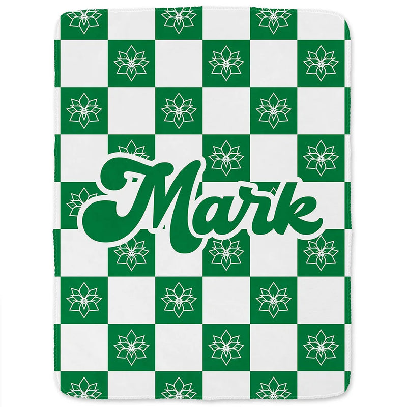 Gift For Yourself,Gift For Women,Gift For Men,Happy - Birth Month Flower Checkered Pattern - Personalized Fleece Blanket, Sherpa Blanket