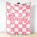 Gift For Yourself,Gift For Women,Gift For Men,Happy - Birth Month Flower Checkered Pattern - Personalized Fleece Blanket, Sherpa Blanket