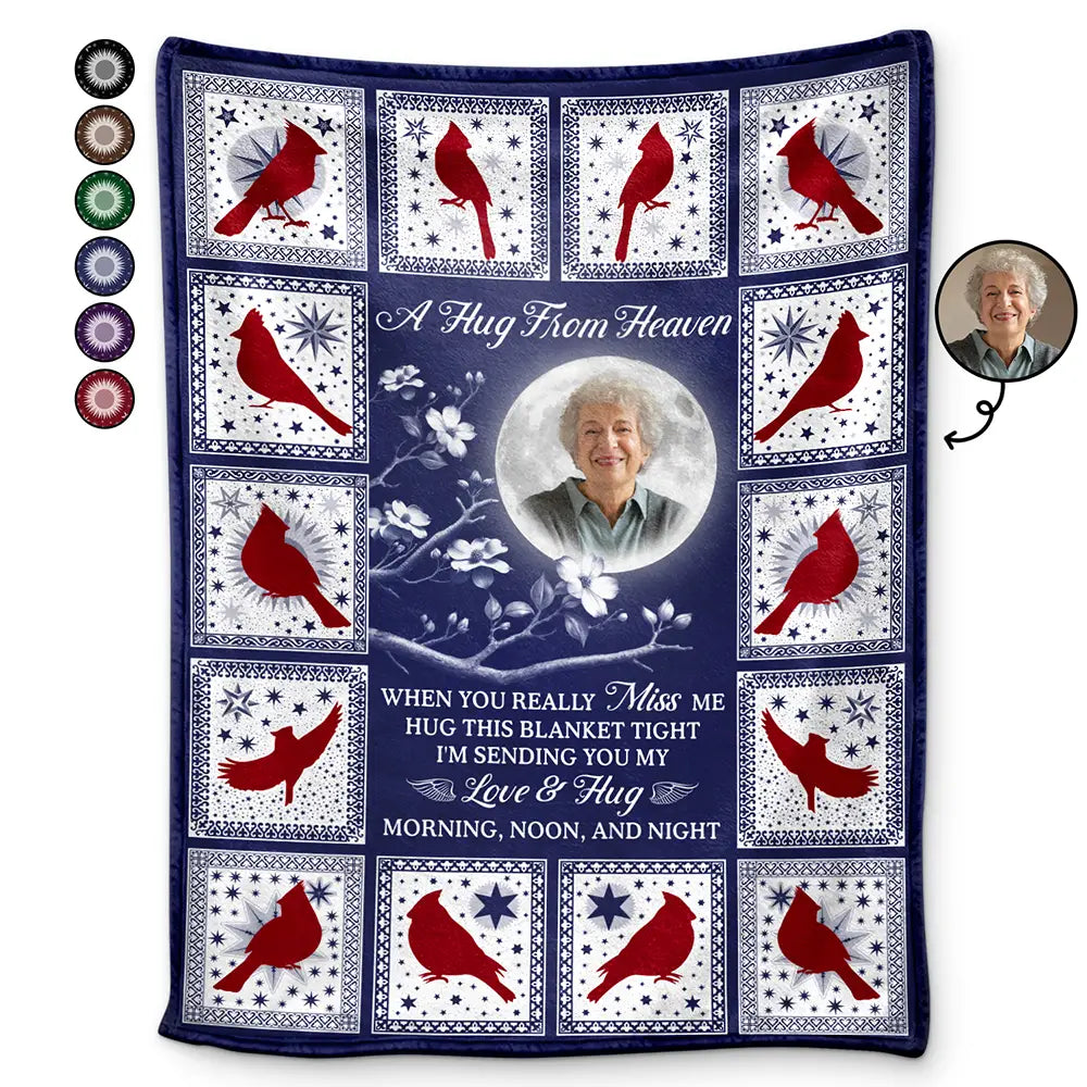 Custom Photo Cardinal Bird A Hug From Heaven - Personalized Fleece Blanket, Sherpa Blanket