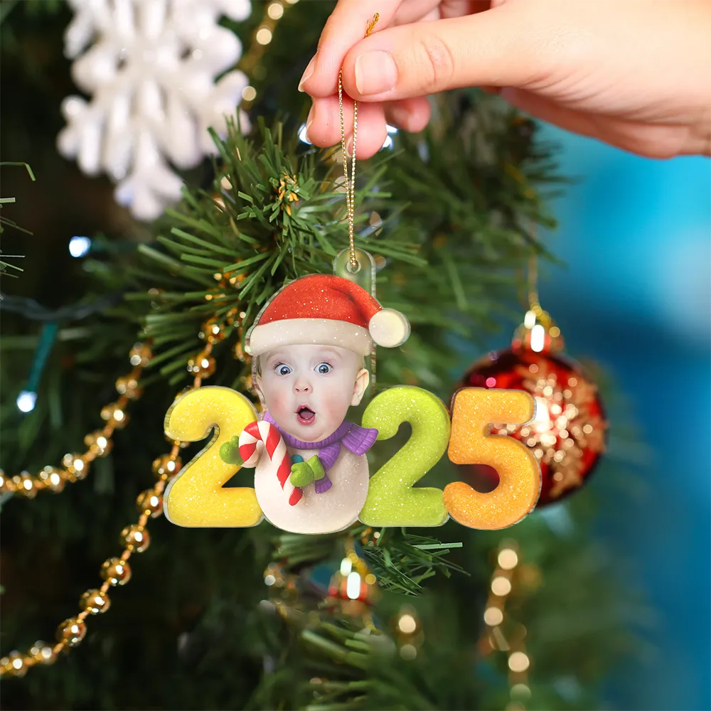 New baby,New Mom,New Dad,Funny,Parents,Gift For Kids,Gift For Grandkids,Cousin - Custom Photo Sweet Candy Snowman Funny Baby First Christmas - Personalized Custom Shaped Acrylic Ornament