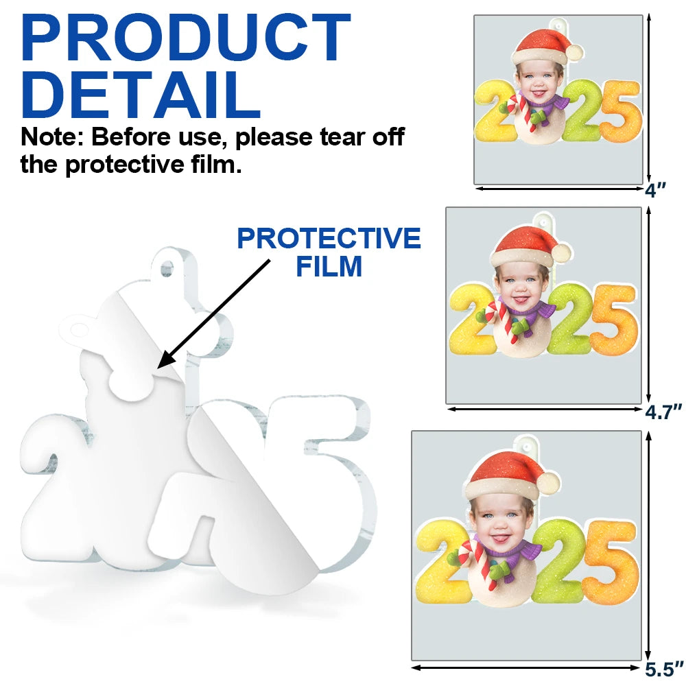 New baby,New Mom,New Dad,Funny,Parents,Gift For Kids,Gift For Grandkids,Cousin - Custom Photo Sweet Candy Snowman Funny Baby First Christmas - Personalized Custom Shaped Acrylic Ornament