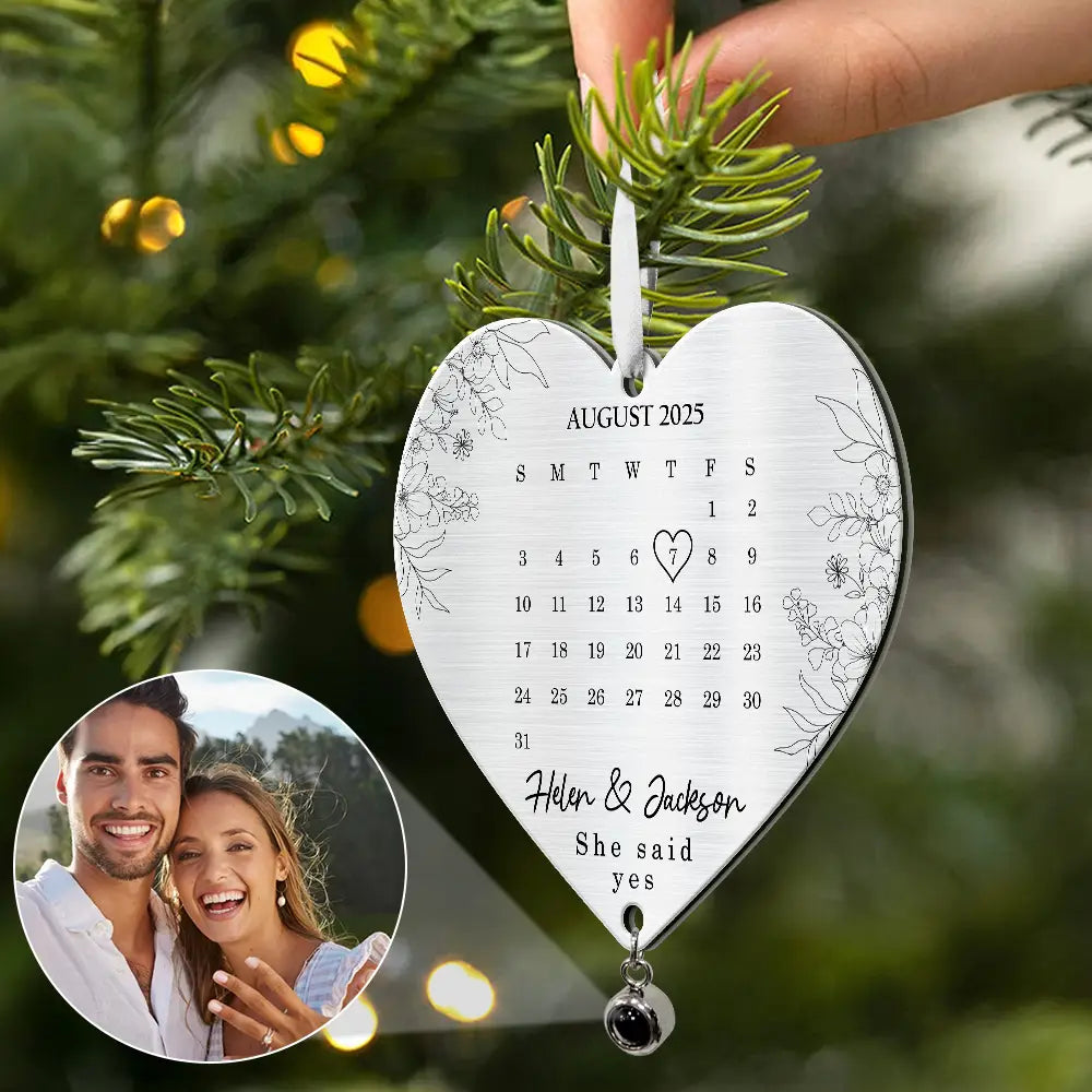 Anniversary,Wedding Anniversary,Love,Gift For Couples,Engaged,Christmas - Custom Photo Calendar First Christmas Married Engaged Newlywed - Personalized Custom Shaped Photo Projection Ornament