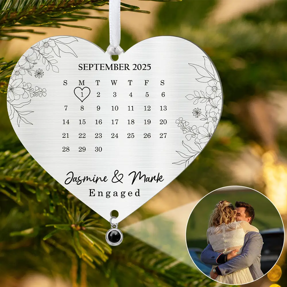 Anniversary,Wedding Anniversary,Love,Gift For Couples,Engaged,Christmas - Custom Photo Calendar First Christmas Married Engaged Newlywed - Personalized Custom Shaped Photo Projection Ornament
