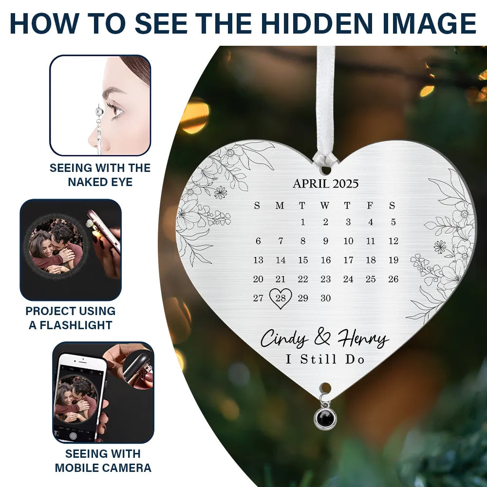 Anniversary,Wedding Anniversary,Love,Gift For Couples,Engaged,Christmas - Custom Photo Calendar First Christmas Married Engaged Newlywed - Personalized Custom Shaped Photo Projection Ornament