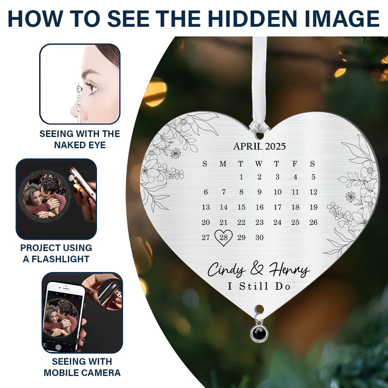 Anniversary,Wedding Anniversary,Love,Gift For Couples,Engaged,Christmas - Custom Photo Calendar First Christmas Married Engaged Newlywed - Personalized Custom Shaped Photo Projection Ornament