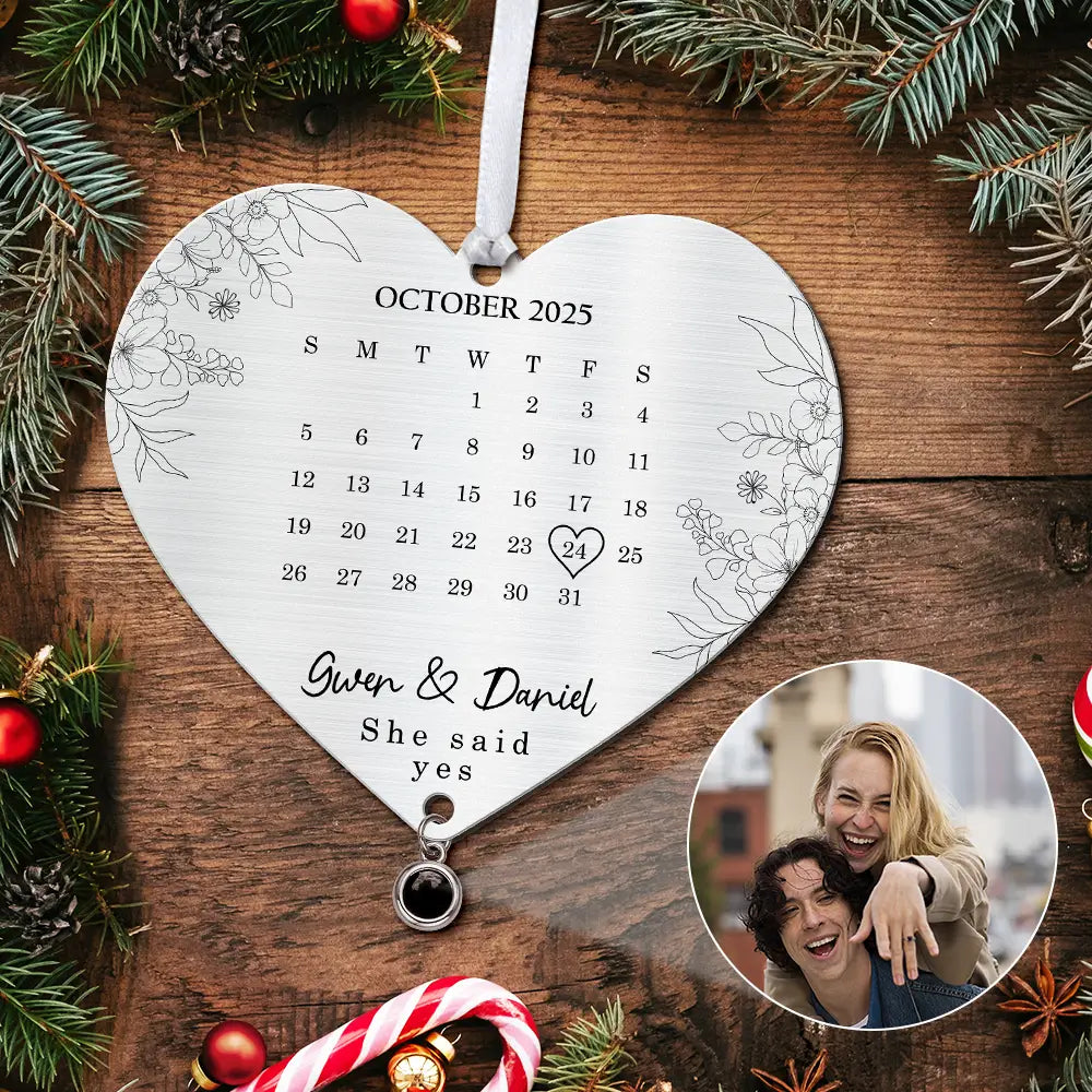 Anniversary,Wedding Anniversary,Love,Gift For Couples,Engaged,Christmas - Custom Photo Calendar First Christmas Married Engaged Newlywed - Personalized Custom Shaped Photo Projection Ornament