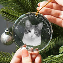 Custom Photo,Pet Lovers,Memorial,Sad - Custom Photo B&W Pet Loss Pet Memorial Forever Leaving Pawprints - Personalized Circle Glass Ornament