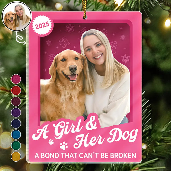 Pet Lovers,Pet Mom,Pet Dad,Dog Lovers,Dog Mom,Dog Dad,Happy,Christmas,Top Market - Custom Photo A Girl & Her Dogs Unbreakable Bond Toy Box - Personalized Custom Shaped Acrylic Ornament