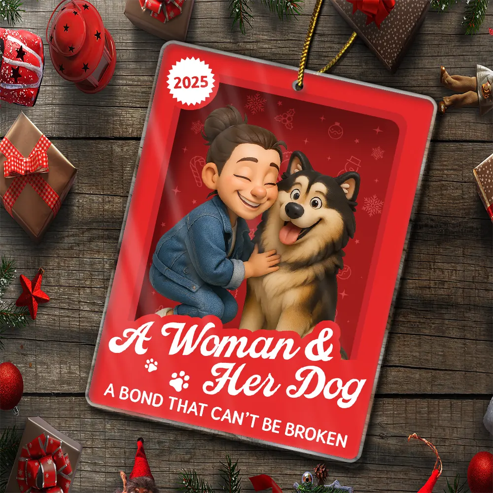 Pet Lovers,Pet Mom,Pet Dad,Dog Lovers,Dog Mom,Dog Dad,Happy,Christmas,Top Market - Custom Photo 3D Effect Figure Art A Girl & Her Dogs Unbreakable Bond - Personalized Custom Shaped Acrylic Ornament