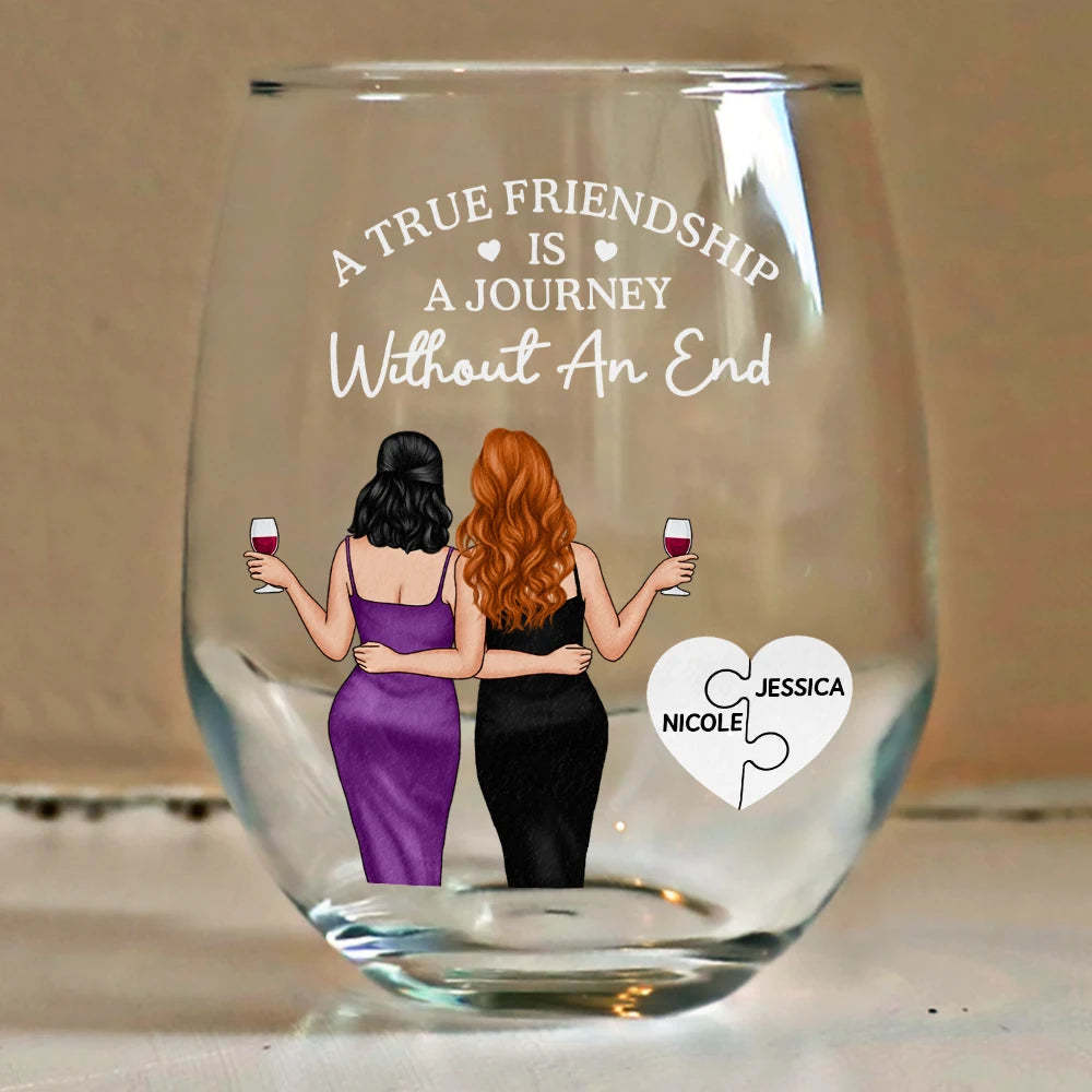Gift For Bestie,Old Best friends,Happy - A Friend Is God's Way Of Making Sure We Never Walk Alone - Personalized Stemless Wine Glass