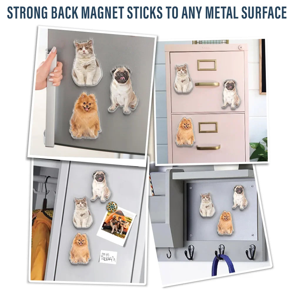 Custom Photo Cute Dog And Cat Gift For Pet Lovers - Personalized Acrylic Fridge Magnet