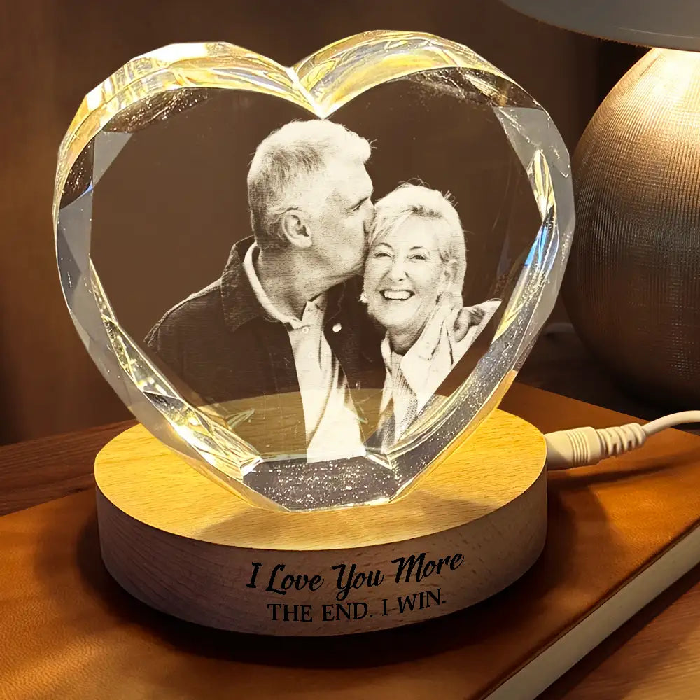 Custom Photo My Favorite Place In All The World Is Next To You - Personalized Crystal Heart Shaped Lamp