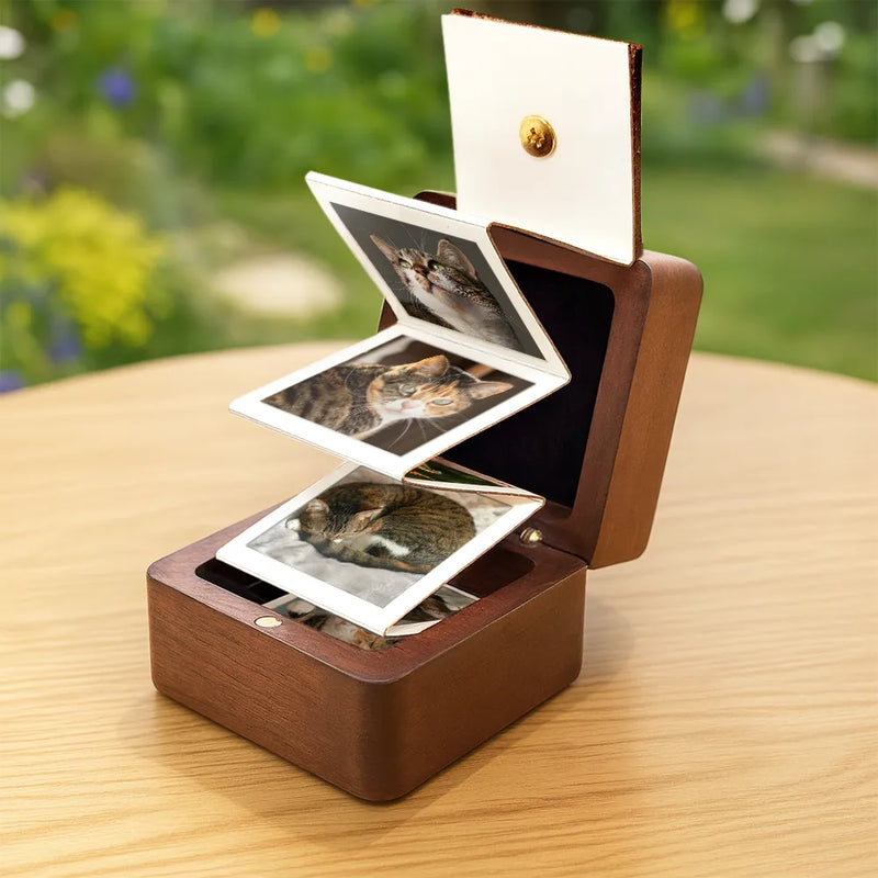 Pet Lovers,Pet Mom,Pet Dad,Pet Couple,Dog Lovers,Dog Mom,Dog Dad,Dog Couple,Cat Lovers,Cat Mom,Cat Dad,Cat Couple,Memorial,Sad - Custom Photo Favorite Hello And Hardest Goodbye - Personalized Wooden Accordion Photo Box