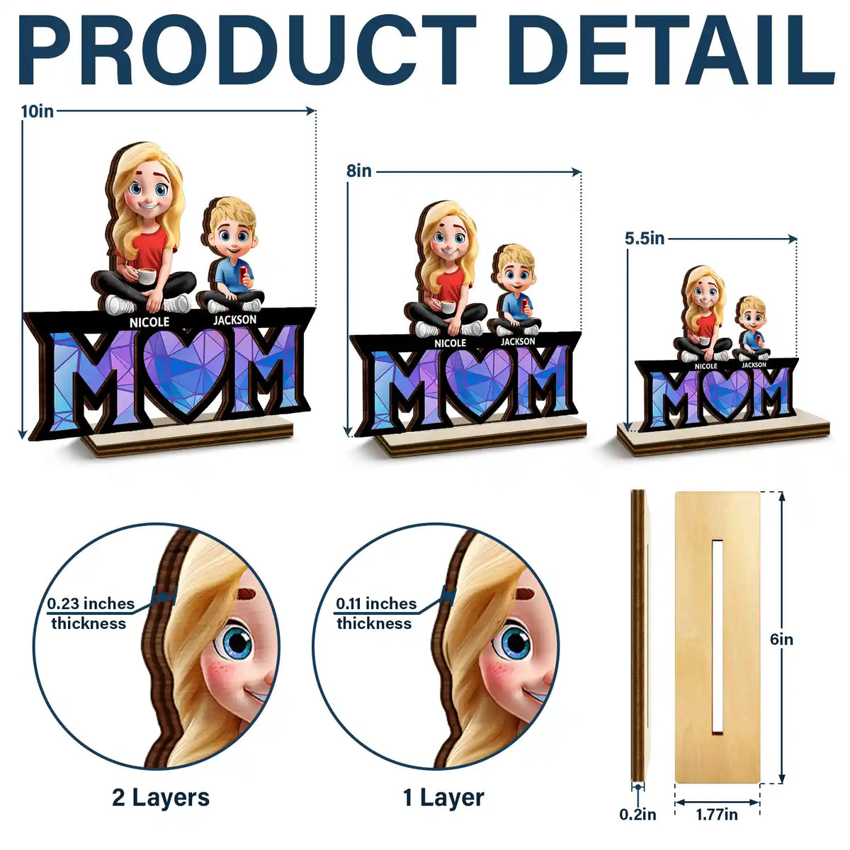 Gift For Mother,Mom - Children,Happy - Mother & Children We Love You Mom - Personalized Custom Shaped 2-Layered Wooden Plaque