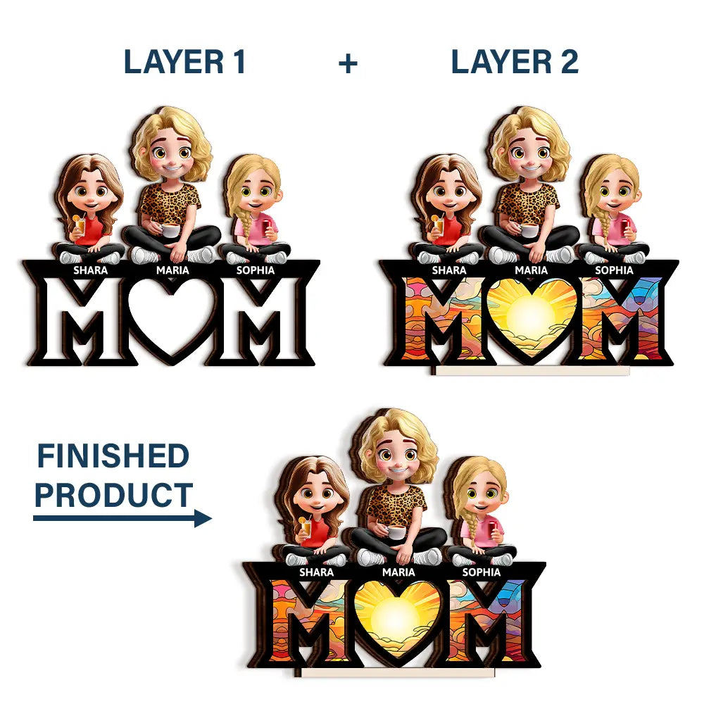 Gift For Mother,Mom - Children,Happy - Mother & Children We Love You Mom - Personalized Custom Shaped 2-Layered Wooden Plaque