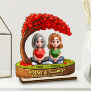 Gift For Mother,Mom - Daughters (Adult),Happy - Mother Daughter Under The Tree Forever Linked Together - Personalized Custom Shaped 2-Layered Wooden Plaque