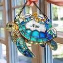 Gift For Grandma, Grandma - Grandkids, Beach, Happy - Turtle Stained Glass Nanny Mum - Personalised Window Hanging Suncatcher Ornament