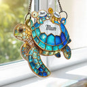 Gift For Grandma, Grandma - Grandkids, Beach, Happy - Turtle Stained Glass Nanny Mum - Personalised Window Hanging Suncatcher Ornament