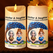 Gift For Mother,Mom - Daughters (Adult),Happy - Mother Daughter Under The Tree Forever Linked Together - Personalized Flameless LED Candle