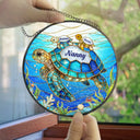 Gift For Grandma,Grandma - Grandkids,Gift For Mother,Beach,Happy,Non-Eng,Icon - In The World Full Of Grandmas Be A Nana Turtle - Personalised Stained Glass Window Hanging Suncatcher