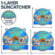 Vector,Patio,Poolside,Gift For Couples,Gift For Husband,Gift For Wife,Gift For Boyfriend,Gift For Girlfriend,Funny - Couple Poolside Paradise Relax Enjoy Stained Glass Effect - Personalized Window Hanging Suncatcher Ornament