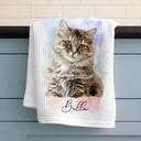 Happy,Dog Lovers,Pet Lovers,Cat Lovers,Non-Eng,Photo - Watercolor (remove BG) - Custom Photo Realistic Watercolor Art Portrait Cat Dog Pet - Personalized Kitchen Towel