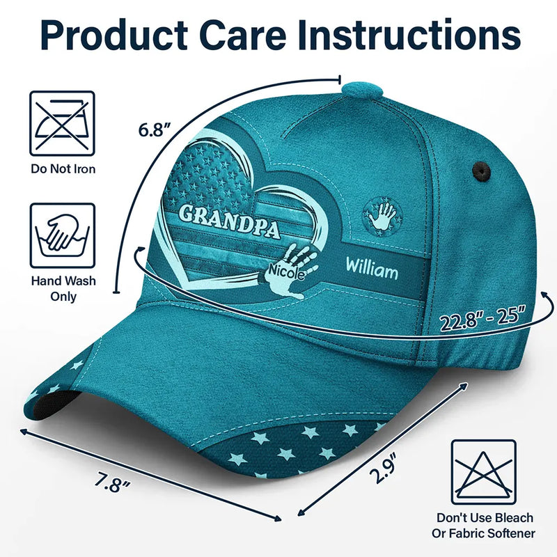 Independence Day,Gift For Father,Gift For Grandpa,Grandpa - Grandkids,Happy,Icon,Proud - Stars & Stripes Grandpa Dad Kids Handprints - Personalized Classic Cap