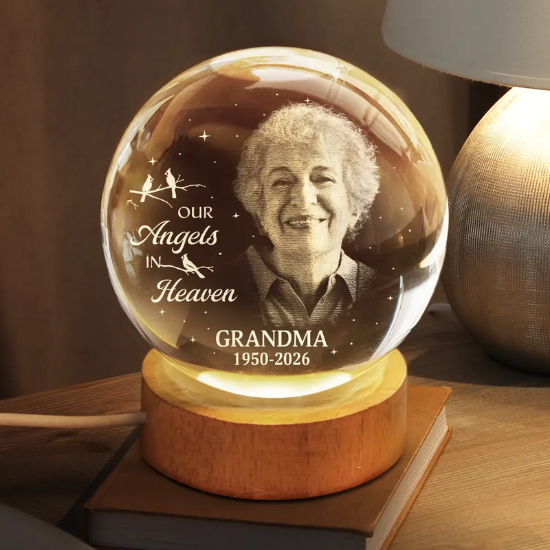 Custom Photo,Memorial,Family,Photo,Sympathetic - Custom Photo Memorial Family Your Wings Were Ready - Personalized Crystal Globe Lamp