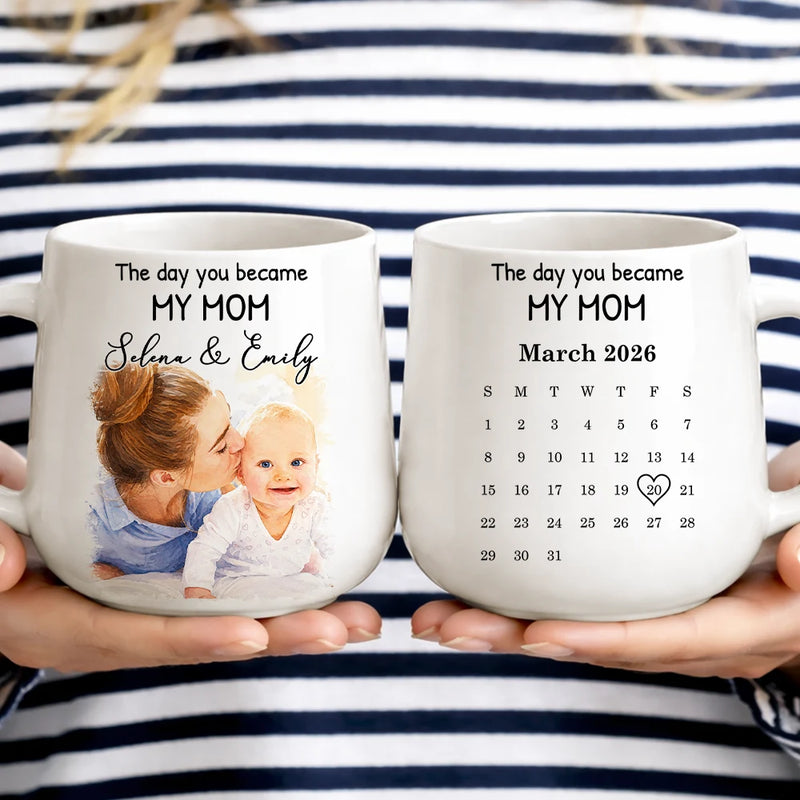 Custom Photo,Gift For Father,New baby,New Dad,Non-Eng,Calendar,Photo - Watercolor,Adorable - Calendar Custom Photo Watercolor The Day You Became My Dad - Personalized Tapered Mug