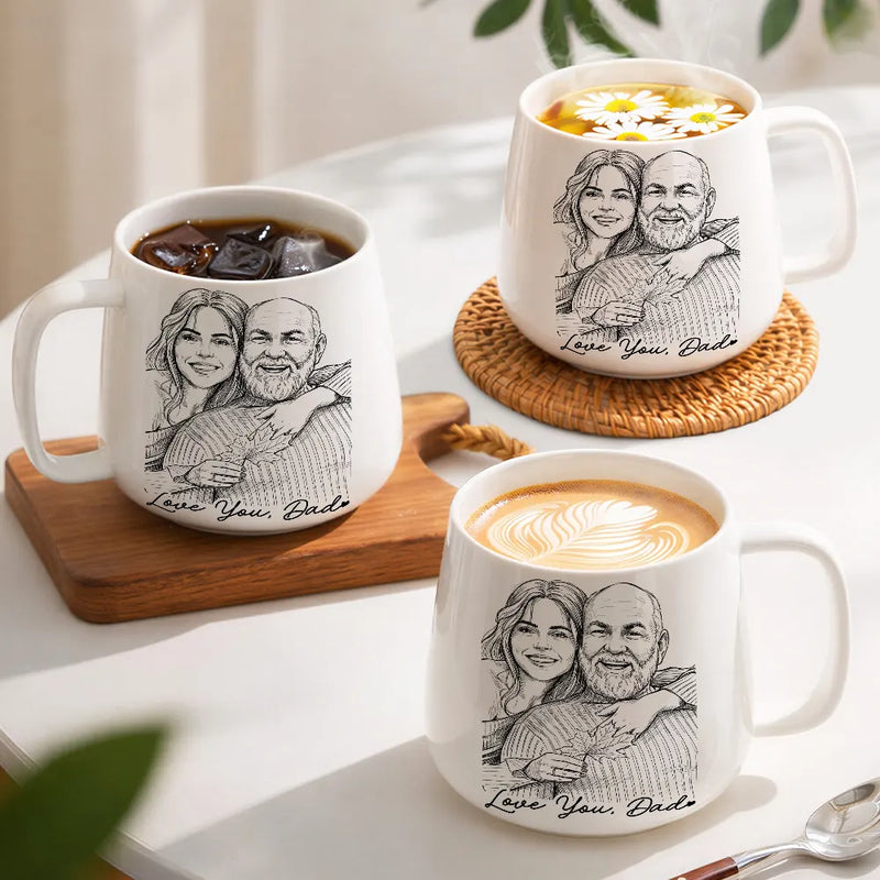 Custom Photo,Gift For Father,Dad - Children,Non-Eng,Photo - Pencil Sketch,Proud - Custom Photo Pencil Sketch Best Dad Ever Dad Family Gift - Personalized Tapered Mug