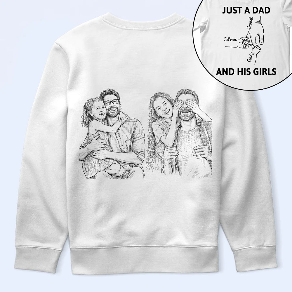 Custom Photo,Gift For Father,Dad - Daughters (Young),Top Market,Photo - Pencil Sketch,Proud - Custom Photo Pencil Sketch Portrait A Dad And His Girls Multiple - Personalized T Shirt