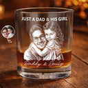 Custom Photo,Gift For Father,Dad - Daughters (Young),Non-Eng,Photo - Pencil Sketch (Dark BG),Proud - Custom Photo White Pencil Sketch Art Just A Dad And His Girl - Personalized Whiskey Glass