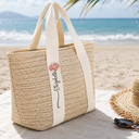 Gift For Yourself, Gift For Women, Summer, Adorable, Icon - Birth Month Flower With Name - Personalized Straw Beach Bag