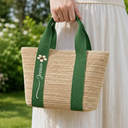 Gift For Yourself, Gift For Women, Summer, Adorable, Icon - Birth Month Flower With Name - Personalized Straw Beach Bag