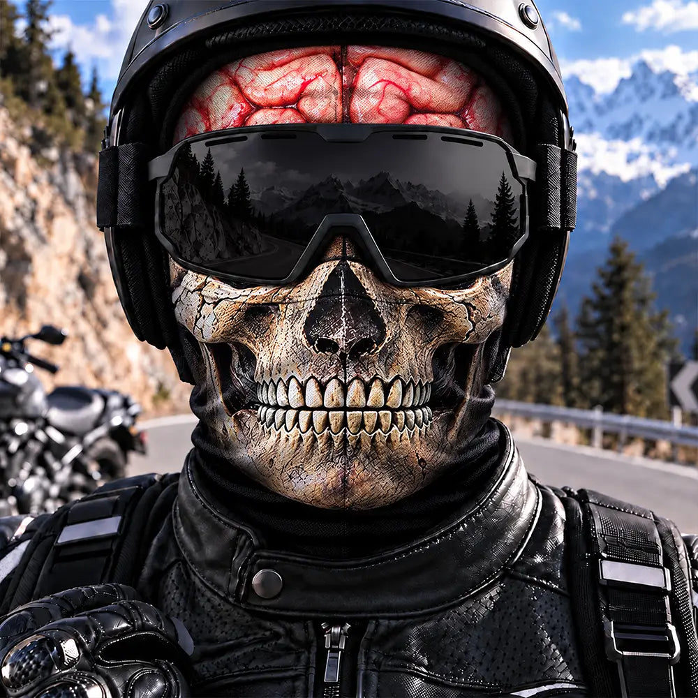 Christmas,Confident,Icon,Motorcycle - Winter Cool Gift For Friends, Biker, Skier - Personalized Realistic Skull Scarry Face Balaclava Face Mask