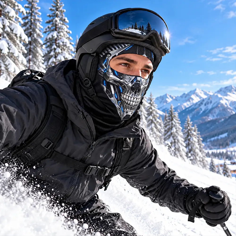 Christmas,Confident,Icon,Motorcycle - Winter Cool Gift For Friends, Biker, Skier - Personalized Realistic Skull Scarry Face Balaclava Face Mask