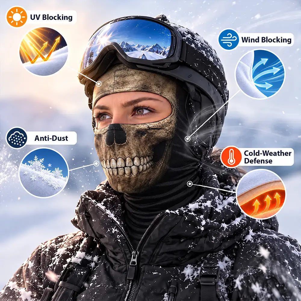 Christmas,Confident,Icon,Motorcycle - Winter Cool Gift For Friends, Biker, Skier - Personalized Realistic Skull Scarry Face Balaclava Face Mask