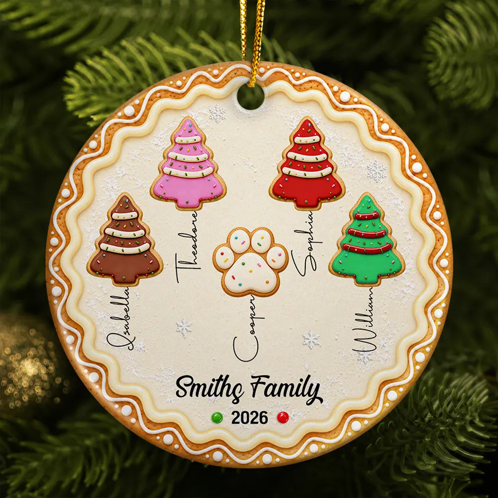 Christmas,Family,Icon,Sentimental - Christmas Gifts For Family - Personalized Family Forever Linked Together Gingerbread Style Circle Ceramic Ornament