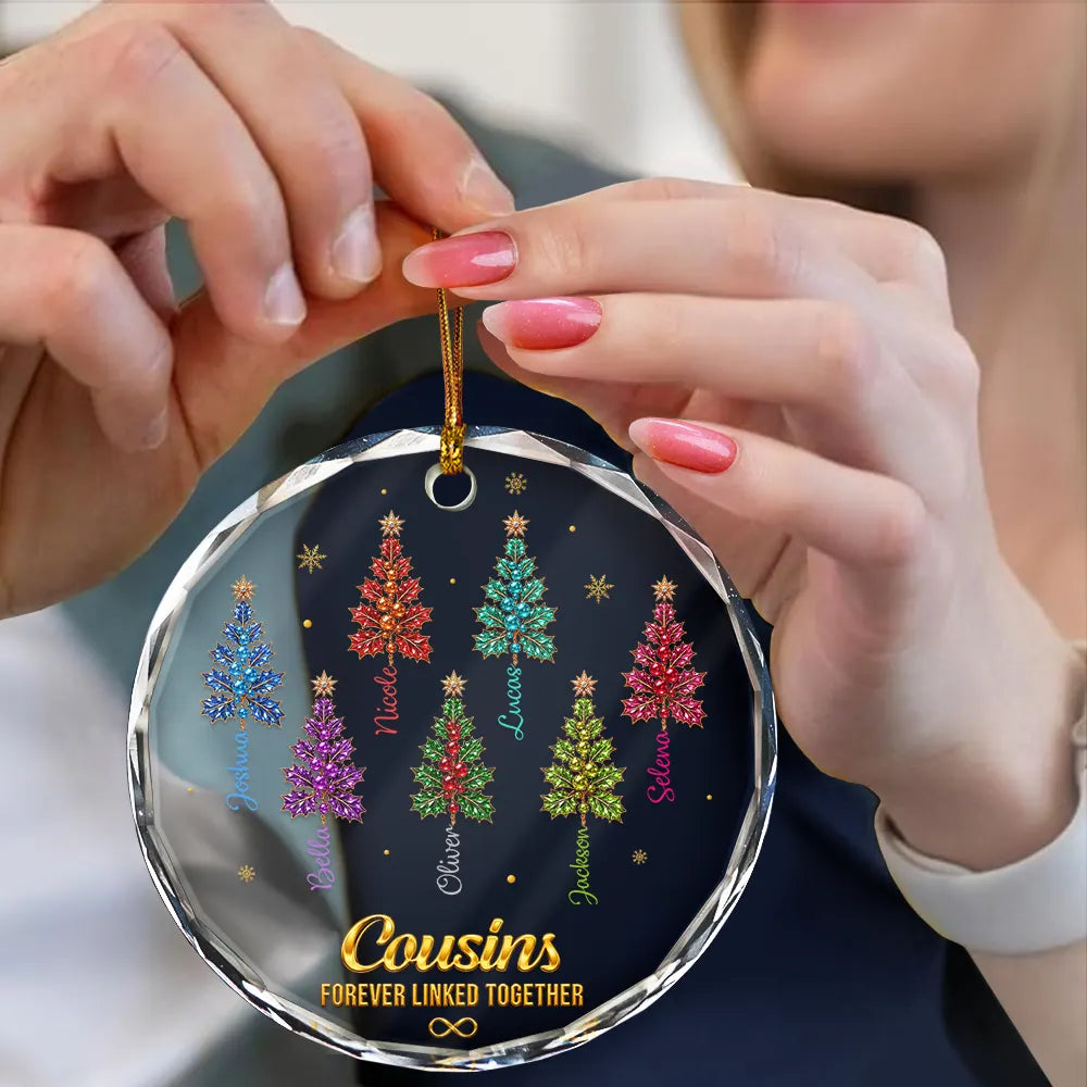 Christmas,Family,Gift For Sibling,Icon,Sentimental - Gift For Siblings - Personalized Brothers & Sisters Forever Linked Together Crystal Holly Circle Glass Ornament