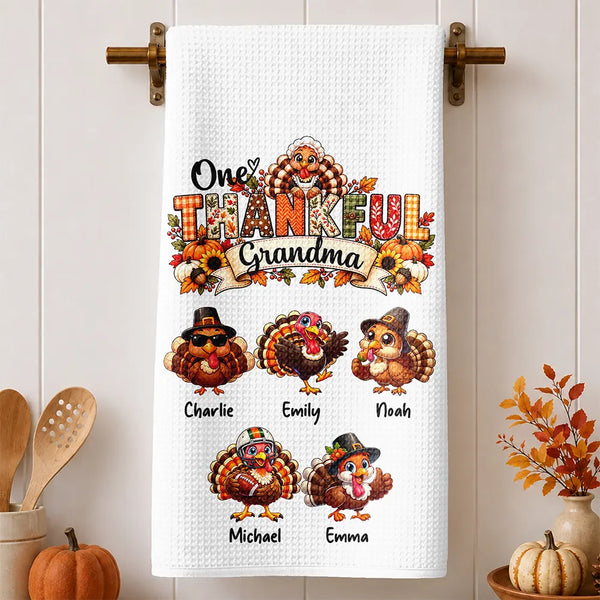 Cozy,Gift For Grandma,Gifts For Her,Icon,ThanksgivingThanksgiving Gift For Grandma - Personalized One Thankful Grandma Kitchen Towel-