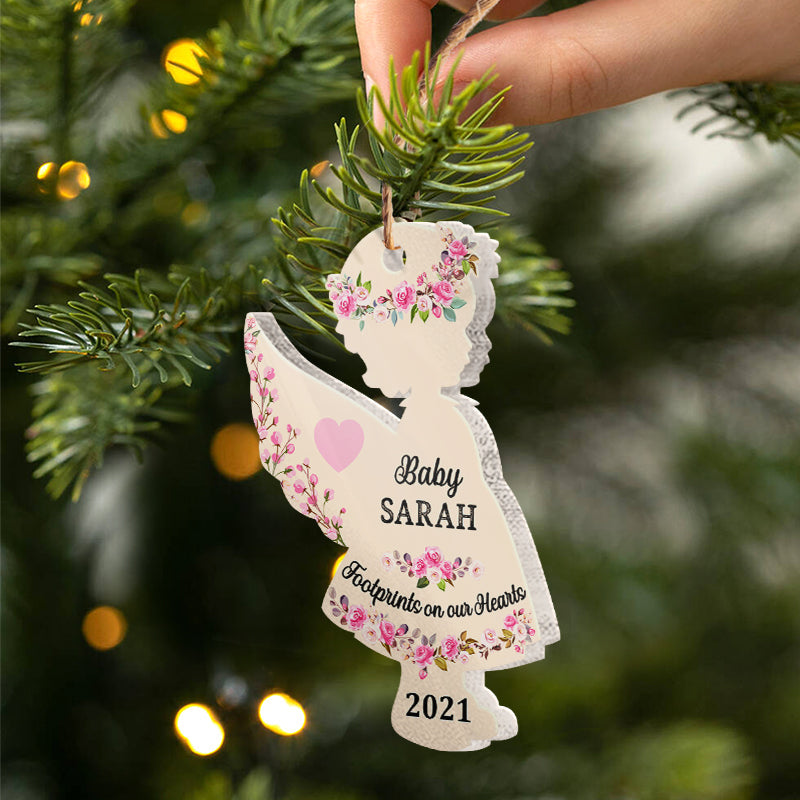 Footprints On Our Hearts Baby Angel - Loss Of Child Gift - Personalized Custom Angel Acrylic Ornament