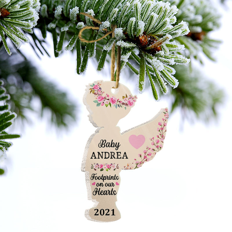 Footprints On Our Hearts Baby Angel - Loss Of Child Gift - Personalized Custom Angel Acrylic Ornament