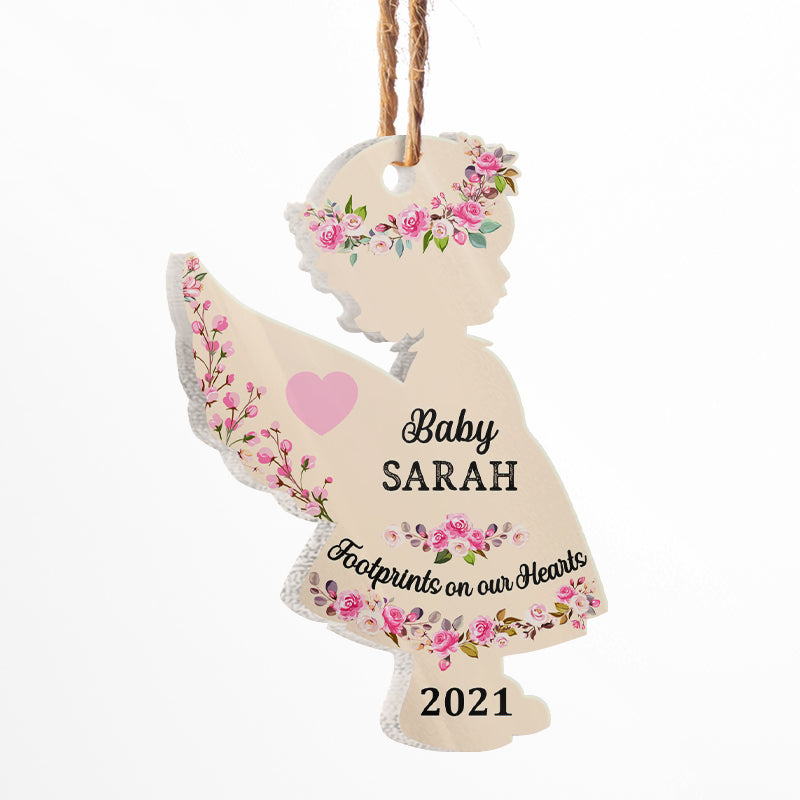 Footprints On Our Hearts Baby Angel - Loss Of Child Gift - Personalized Custom Angel Acrylic Ornament