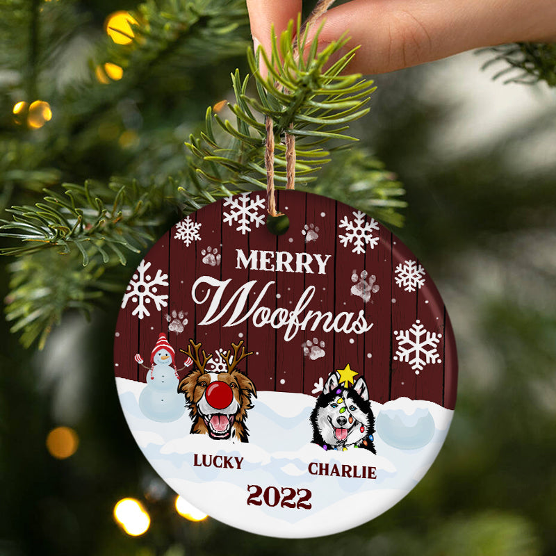 Joyeux Noël ! Cadeau de Noël pour les amoureux des chiens ! Ornement en céramique personnalisé en forme de cercle.