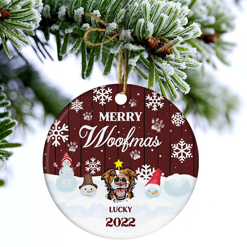 Joyeux Noël ! Cadeau de Noël pour les amoureux des chiens ! Ornement en céramique personnalisé en forme de cercle.