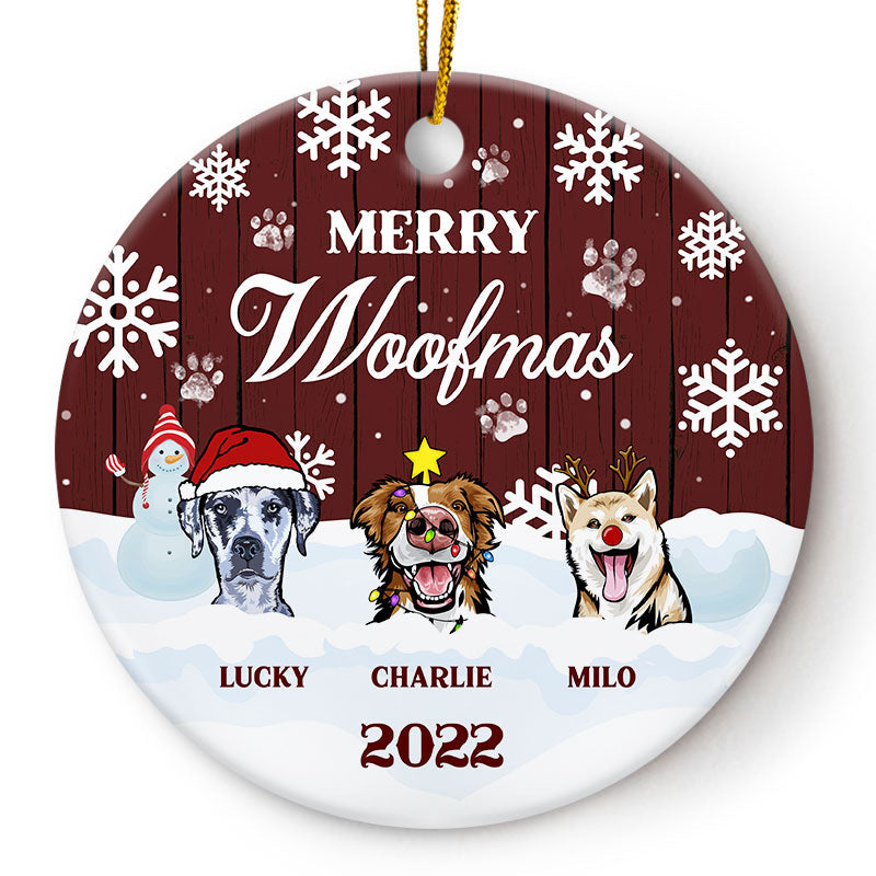 Joyeux Noël ! Cadeau de Noël pour les amoureux des chiens ! Ornement en céramique personnalisé en forme de cercle.